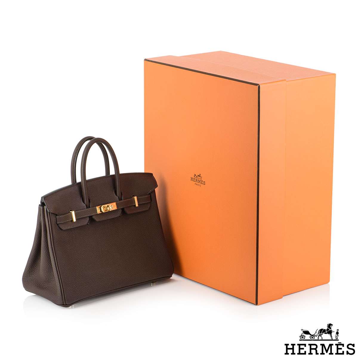Hermés 25cm Chocolate Veau Togo Birkin Bag | Rich Diamonds